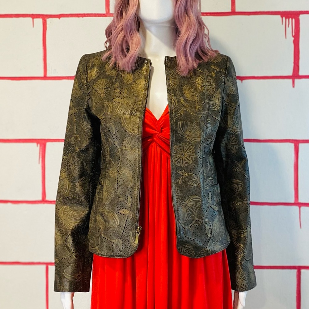 Siena Gold and Brown Floral Leather Jacket